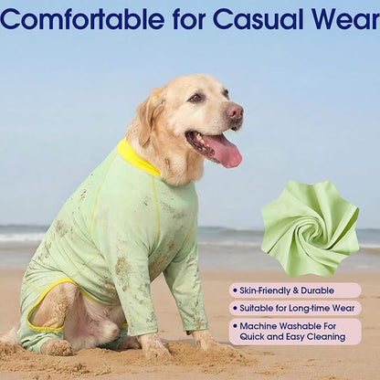 FUAMEY UPF 50+ Dog Sun Protection Full-Body Shirt for Large Dogs, Puppy Cooling Jumpsuit with Quick-Dry Stretchable Fabric, Outdoor Pet Dirt-Resistant Shedding Control Onesie for Summer, Green, 2XL