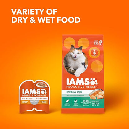 IAMS Proactive Health Dry Cat Food Hairball Care, Adult Cat Food, with Real Chicken and Salmon, 16 lb. Bag