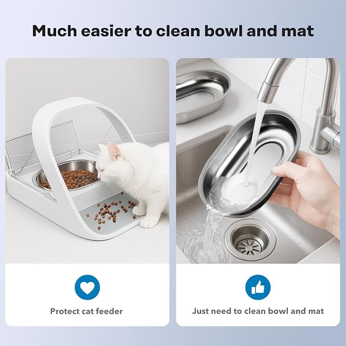Stainless Steel Bowl for Automatic Microchip Cat Pet Feeder,2 Bowls & 1 Mat Set