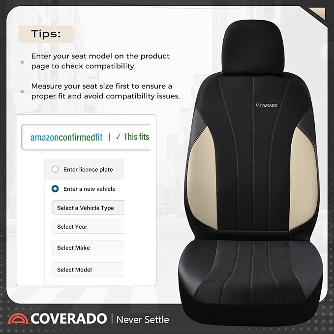 Coverado Automotive Seat Covers Front Seats, Luxury Car Seat Covers, Auto Seat Covers 2-Pack, Beige Driver Seat Protectors, Universal Fit for SUVs, Trucks, Sedans