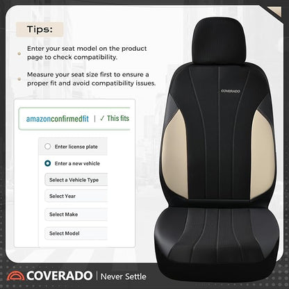 Coverado Automotive Seat Covers Front Seats, Luxury Car Seat Covers, Auto Seat Covers 2-Pack, Beige Driver Seat Protectors, Universal Fit for SUVs, Trucks, Sedans