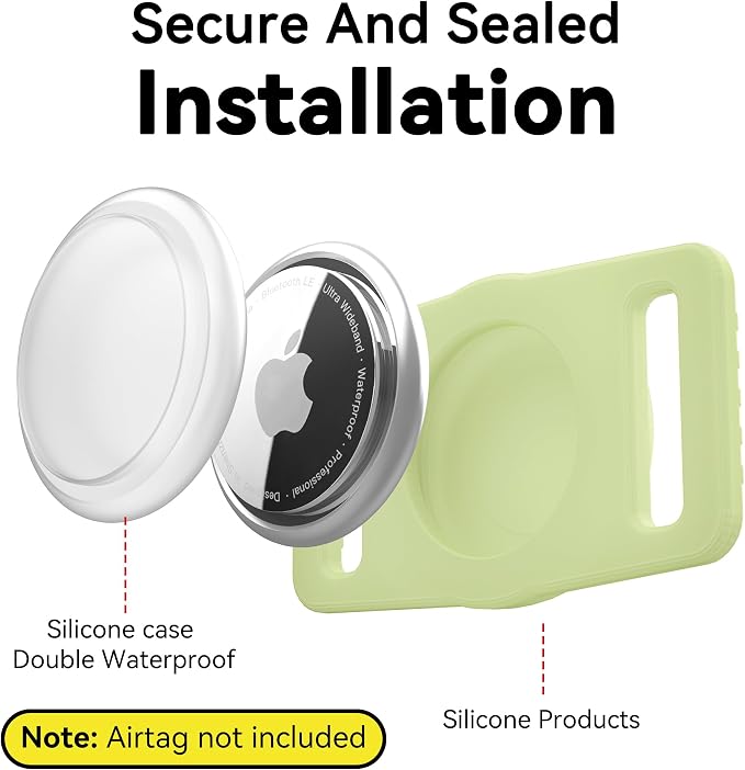 GOCII for Airtag Dog Collar Holder 2 Pack,Waterproof Dog Collar Holder for Apple AirTag(Gen 1 & 2),Silicone Air Tags Case for Dog Collars(Glow Green)