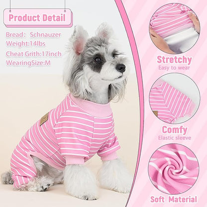 XPUDAC 4 Pack Dog Pajamas Striped Dog Clothes for Small Medium Dogs Girl Boy Comfy Puppy Outfit Doggy Jammies Onesie Pet Costume, Purple, Pink, Orange, M