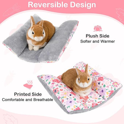 Rabbit Bed 15"X14"Thickened and Soft Bunny Bed Washable Cuddle Cushion Plush Mat Double-Sided Plush Small Pet Flop Mat Cotton Pillow for Rabbit