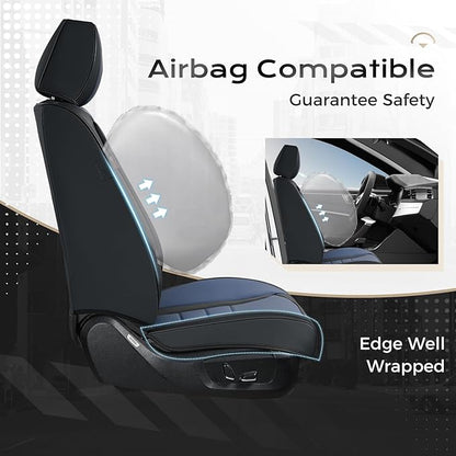Coverado Car Seat Covers Front, Seat Covers for Cars, Waterproof 2-Pack Car Seat Cushions, Leather Carseat Seat Protectors, Universal Seat Covers Fit for Most Sedans SUV Pick-up Trucks(Black&Blue)