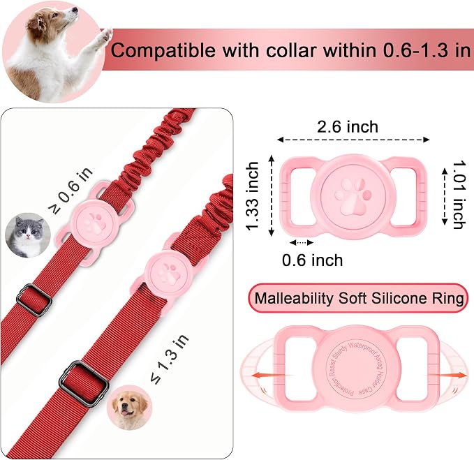 Waterproof Silicone AirTag Holder for Dog Collar, Pink | Full waterproof seal | Fits Most Collars | Soft Durable Silicone | Anti-loss Secure Fit | Lightweight & Signal-friendly