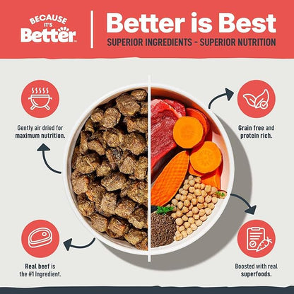 Because It’s Better Slow Baked & Air Dried Dog Food - Real Beef & Veggies - Complete & Balanced Dry Dog Food - Grain Free, High Protein, Natural Nutrition for All Life Stages, 1 lb Bag