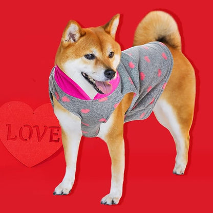 Rbenxia Grey Dog Heart Sweater with Leash Ring Soft Fleece Vest - Warm Pet Jacket for Small Puppy & Cat (Small)