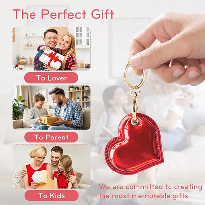 Leather Charm Keychain Holder Case Compatible with AirTag,Cute Protective Heart-Shaped Cover with Luxe Ring Clip,Finder GPS Tracker Case for Wallet Keys,Bag,Pets(Edge-Sealing,Red)