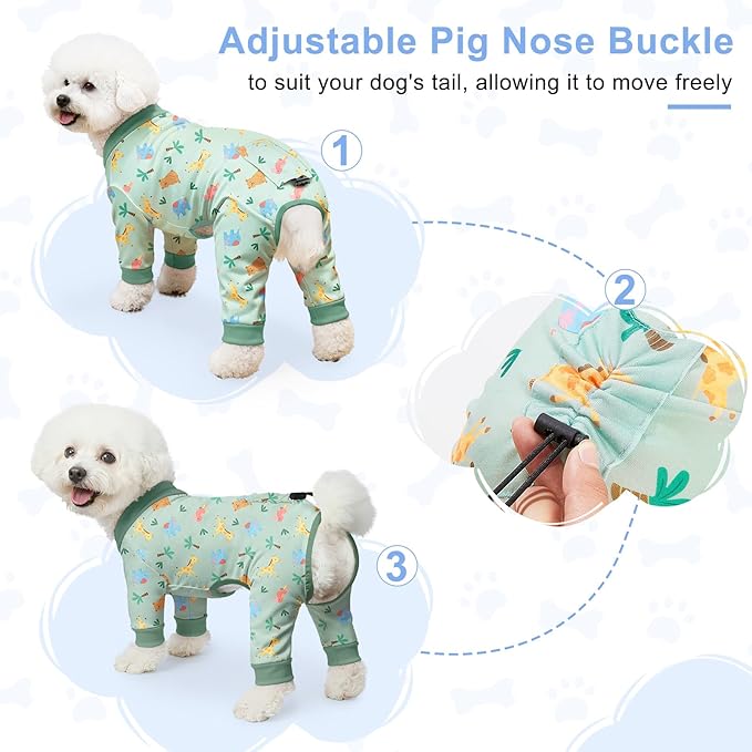 Bienbee Dog Pajamas, 4 Pack Dog Recovery Suit Shedding Suit Cute Soft Puppy Clothes Dogs Pjs Onesies Jammies Adjustable Breathable & Stretchy Clothes for Small Medium Large Dogs Girl Boy Puppy-S