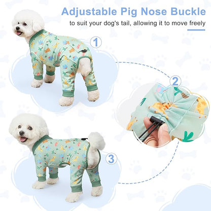 Bienbee Dog Pajamas, 4 Pack Dog Recovery Suit Shedding Suit Cute Soft Puppy Clothes Dogs Pjs Onesies Jammies Adjustable Breathable & Stretchy Clothes for Small Medium Large Dogs Girl Boy Puppy-S