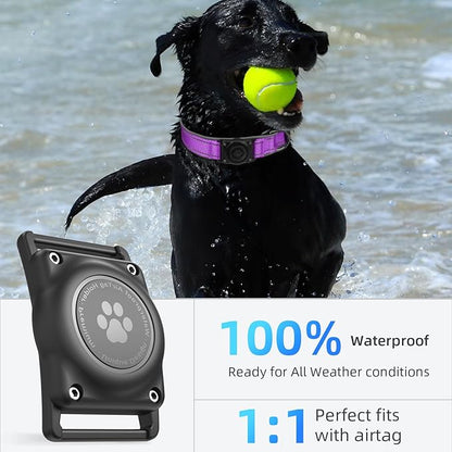 AirTag Dog Collar, IP68 Waterproof Air Tag Dog Collar Holder, Reflective, Ultra-Durable, Comfortable Padded, Heavy Duty Dog Collars for Small Medium Large Dogs (Grape Purple, M)