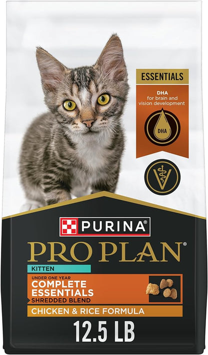 Purina Pro Plan Kitten Food Complete Essentials Cat Kibble Shredded Blend Chicken and Rice Formula 12.5 Pound (Pack of 1)