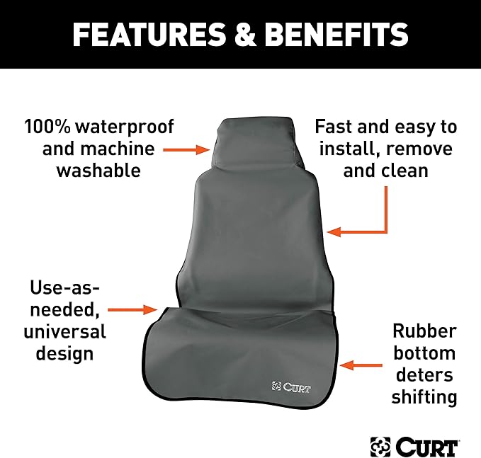 CURT 18500 Seat Defender 58-Inch x 23-Inch Grey Waterproof Universal Bucket Car Seat Cover Protector