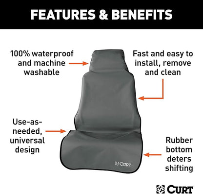 CURT 18500 Seat Defender 58-Inch x 23-Inch Grey Waterproof Universal Bucket Car Seat Cover Protector