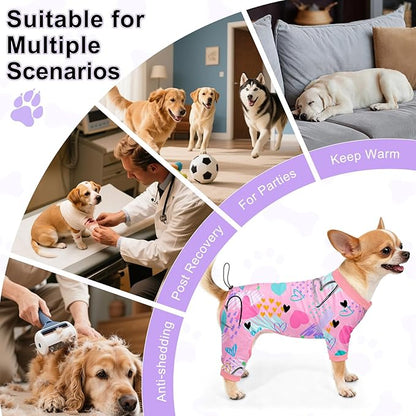 Bienbee Dog Pajamas, 4 Pack Dog Recovery Suit Shedding Suit Cute Soft Puppy Clothes Dogs Pjs Onesies Jammies Adjustable Breathable & Stretchy Clothes for Small Medium Large Dogs Girl Boy Puppy-XS
