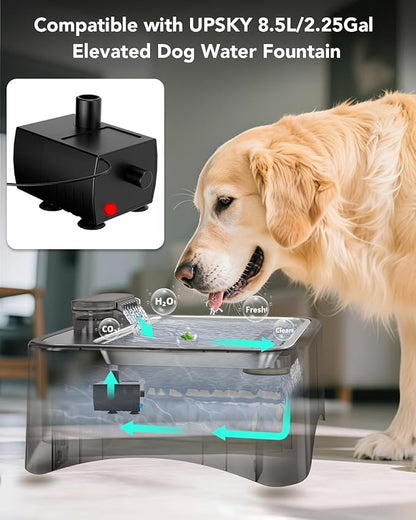 UPSKY Replacement Pump for 2.25 Gallon/8.5L Elevated Dog Water Fountain, Upgraded Water Pump with Water Tube, LED Indicator, Clog Alert, USB Power Cord