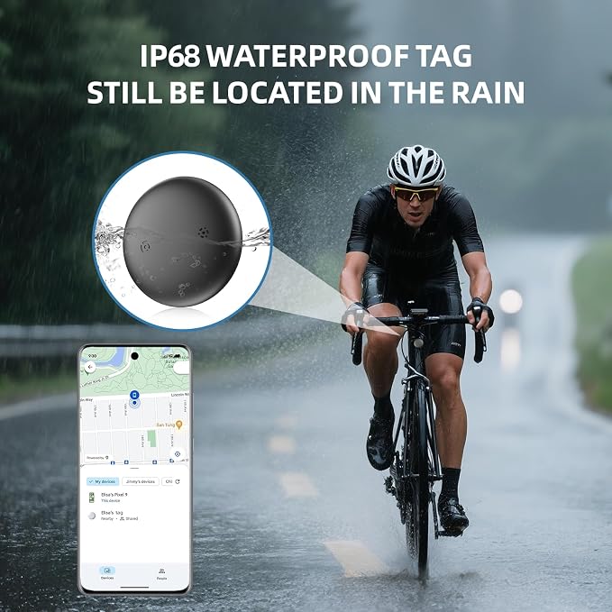 4 Pack Android Airtag, IP68 Waterproof Bluetooth Tracker Tag | Google Certified Key Finder/Luggage Tracker/Item Locator Compatible with Google Find My Device for Wallet, Kids, Pets