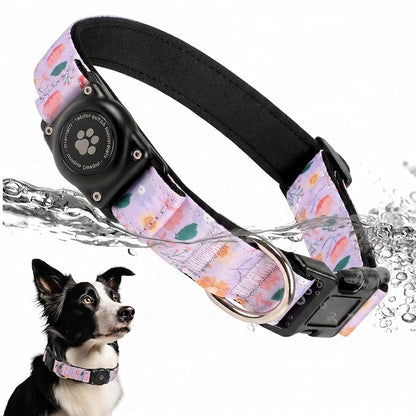 Upgrade Dog Collar with AirTag Holder, IP68 Waterproof, Lavender Garden, XL | Built-in Water Resistant AirTag holder, 1000D Nylon, Reflective Stitching for Night Visibility, Soft padding for Comfort