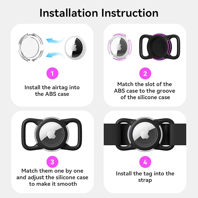 Waterproof AirTag Holder for Dog Collar, Soft Slide-On Dog AirTag Holder | Full-Body Protection, No-Dangle Fit, Ultra-Durable, Lightweight, Tool-Free Installation, Clear Cover, Fits Dog & Cat Collars