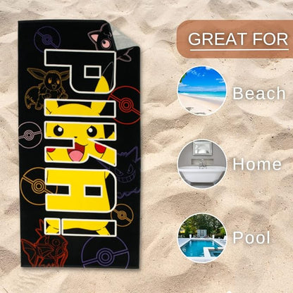 Pokémon Pikachu Anime Super Soft Cotton Bath/Pool/Beach Towel, 60 in x 30 in, (Official Licensed Pokémon Product) by Franco Collectibles