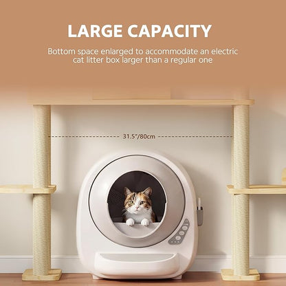 Wood Cat Tree Tower for Automatic Litter Box, 60.2'' Tall Cats Tree with Cat Tunnel, Cat Tower for Indoor Cats Large Adult, 4-Level Solid Wood Cats Furniture with 18Pcs Scratching Post, House