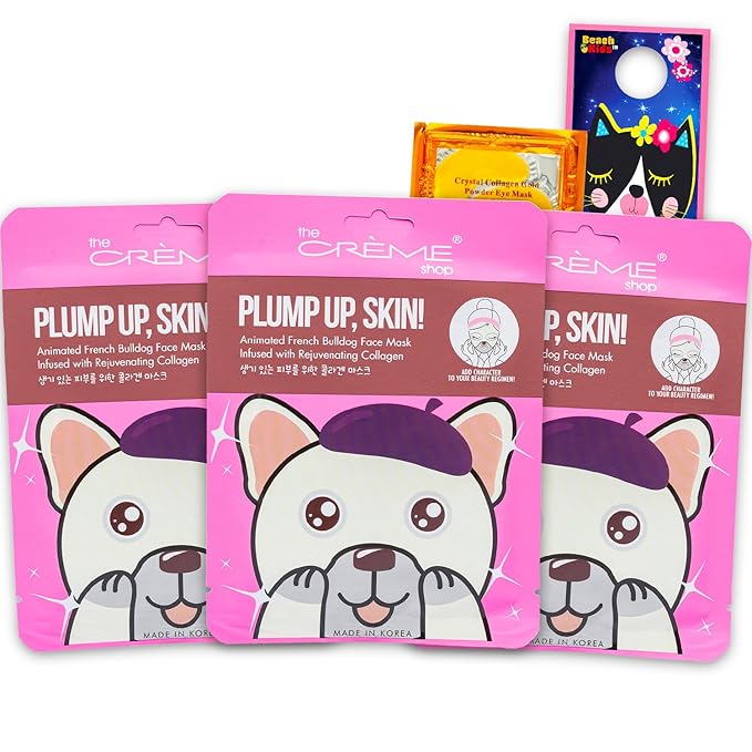 The Crème Shop Animal Face Mask 3 Pack - Bundle with 3 Dog Face Masks Made in Korea with Rejuvenating Collagen for Vibrant Complexion | The Creme Shop Skin Care