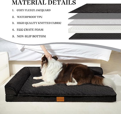 Orthopedic Dog Bed Medium Size Dog 30''X20'', Waterproof L Bolster Egg Crate Foam Pet Crate Beds with Washable Removable Cover, Non-Slip Soft Pet Couch Sleep Mat, Black