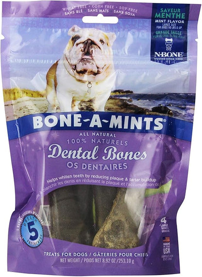 Bone-A-Mints All Natural, Wheat-Free Breath Freshening Bone, 8.92-Ounce, Large, 4 numbers in one Pack