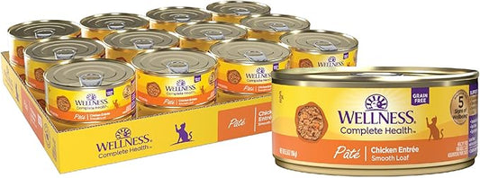 Wellness Complete Health Pate Adult Canned Wet Cat Food, Natural, Protein Rich, Grain Free, Chicken Entrée Recipe, 5.5 oz, Pack of 24 Cans