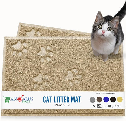 Andalus Medium Cat Litter Mat, Pack of 2 - Waterproof, Non-Slip & Easy to Clean Cat Litter Box Mat for Extra Efficient Pet Litter-Trapping, Beige (23.5” X 15.75”)