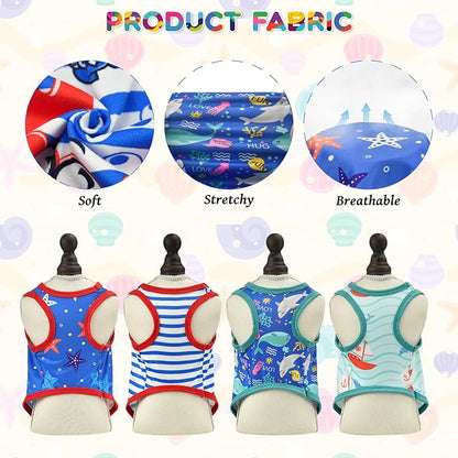 4-Pack Dog Ocean Style Shirts Puppy Summer Tank Tops Cute Ocean Animals Sailboat Pattern Outfits for for Small Dogs Boy Girl Dog Cooling Clothes for Small Medium Dogs XXL