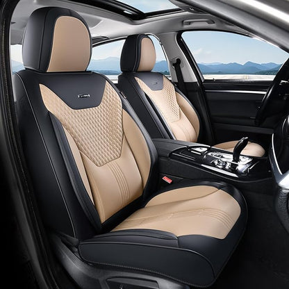 Coverado Car Seat Covers with Lumbar Support, Front Covers for Cars, Universal Automotive Seat Cover, Waterproof, Leather Car Seat Cushion, Interior Seat Protectors for Most Cars