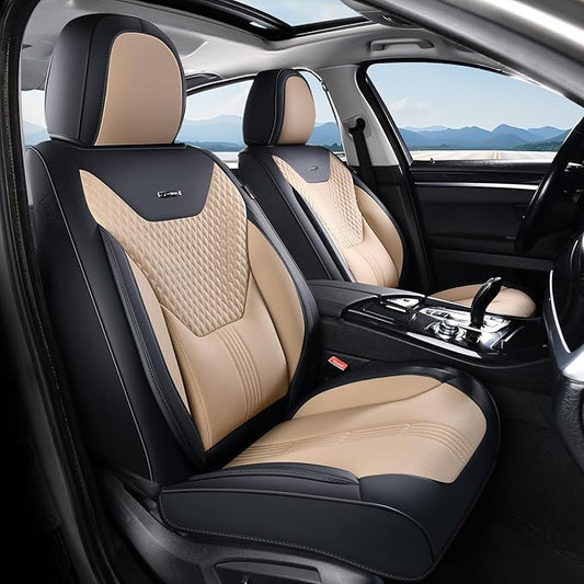 Coverado Car Seat Covers with Lumbar Support, Front Covers for Cars, Universal Automotive Seat Cover, Waterproof, Leather Car Seat Cushion, Interior Seat Protectors for Most Cars