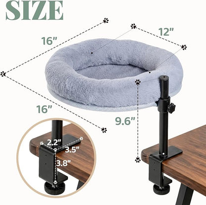 Cat Desk Bed with Clamp – Adjustable Height & 360° Rotation Desk Cat Hammock Perch, Space-Saving Cat Bed with Removable Washable Cushion for Home Office & Remote Work Cat Owners on Small Apartments