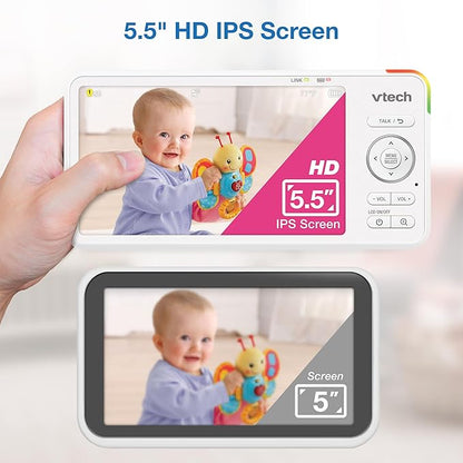 VTech Advanced HD Baby Monitor – 5.5" 720P IPS Screen, Pan-Tilt-Zoom Camera, No WiFi, Long Battery, Night Light, 2-Way Talk, Lullabies, Soothing Sounds