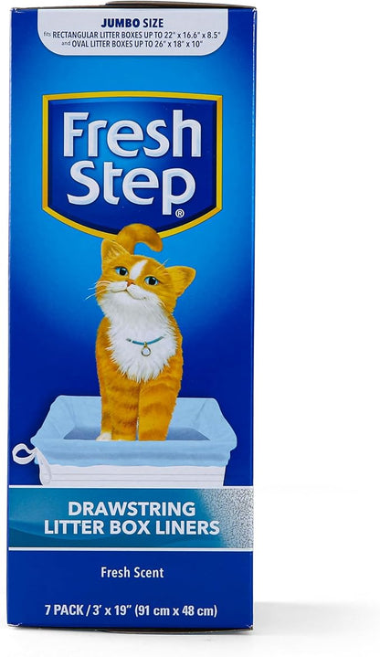 Fresh Step Jumbo Drawstring Cat Litter Box Liners, Scented Heavy Duty Kitty Litter Bags for X-Large Oval or Rectangle Pans, Helps Contain Mess for Easy Lift Out Cleanup, 36 x 19 in, 7 Count