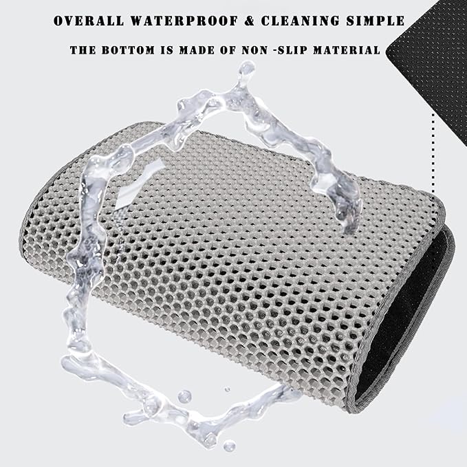 HCY&WLD Cat Litter Mat, 45x26 Inch Extra Large&Long Double Layer Cat Litter Box Mat, EVA Non-Slip, Waterproof Urine Proof Cat Litter Catcher Mat, Easy Clean Scatter Control (45x26 Inch, Khaki)