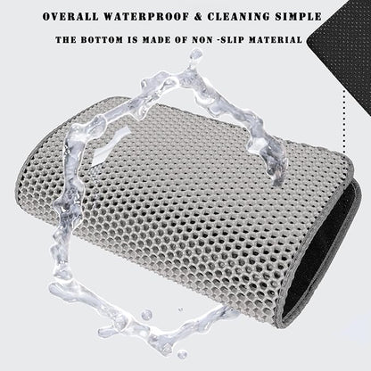 HCY&WLD Cat Litter Mat, 45x26 Inch Extra Large&Long Double Layer Cat Litter Box Mat, EVA Non-Slip, Waterproof Urine Proof Litter Trapping Mat, Easy Clean Scatter Control (45x26 Inch, Gray)