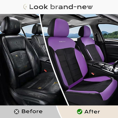 Coverado 3D Air Mesh Car Seat Cover Full Set, Sports Carbon Fiber Design, Breathable Seat Protectors Airbag Compatible Comfort Universal for Most Cars, Van,Trucks, SUV, Black&Purple