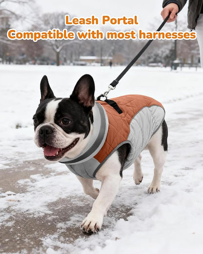 Dog Winter Coat for Small Dogs, Adjustable Puppy Warm Jackets in Cold Weather, Reflective Pet Fleece Vest with External Attachment Points, Zippered Cold-Weather Dog Winter Clothes, XS Brown