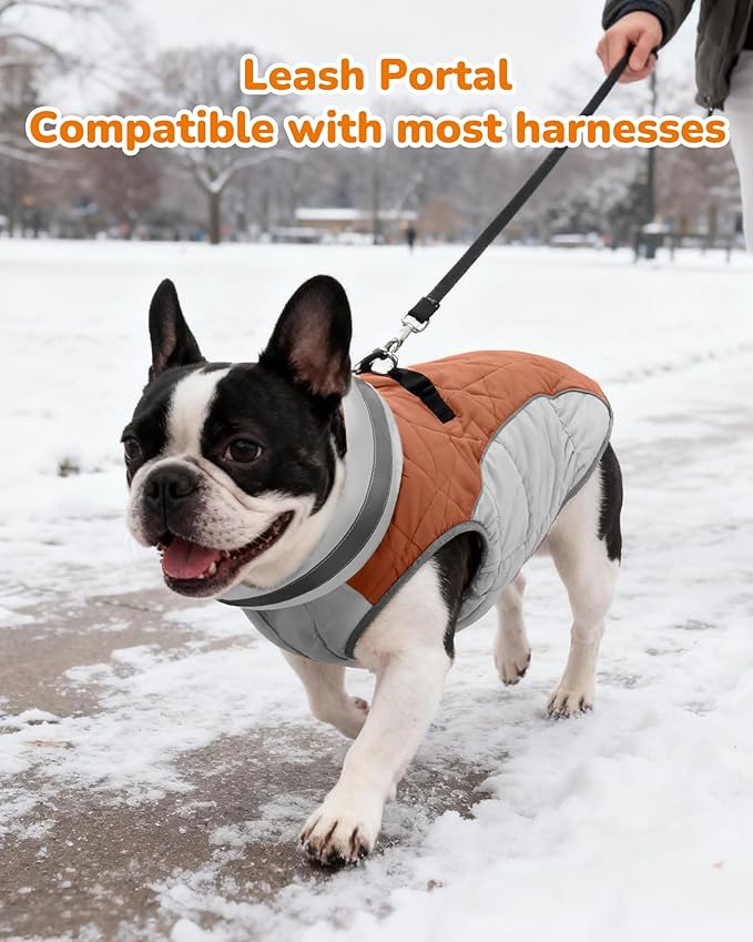 Dog Winter Coat for Small Dogs, Adjustable Puppy Warm Jackets in Cold Weather, Reflective Pet Fleece Vest with External Attachment Points, Zippered Cold-Weather Dog Winter Clothes, S Brown