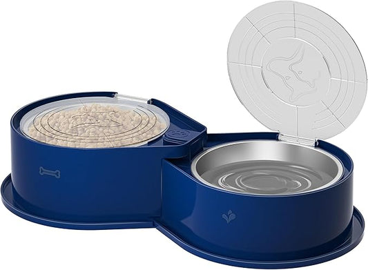 Newget Stainless Steel Dog Bowl Set with Lids, 304 Metal Dual Food & Water Bowls for Dogs & Cats, Large Capacity Pet Feeder with Cover Keeps Food Fresh, Anti-Skid Dog Dish for Small/Medium/Large Pets