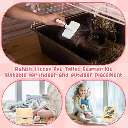 Honeydak 10 Pcs Rabbit Starter Kit Small Litter Box Bunny Grooming Kit Scratch Pads Hay Feeder Bowl Ice Pad with Bunny Toys for Guinea Pig Rabbit Accessories(Beige)