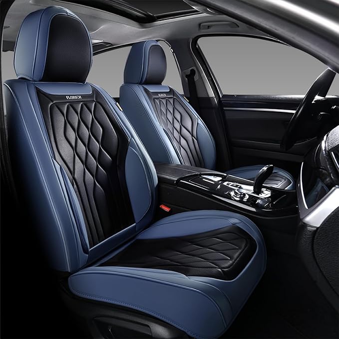 FLORICH Universal Car Seat Covers for Car Front, 2-Pack Automotive Seat Covers Leather Car Seat Protector Fit for Most Sedans SUV Pick-up Truck - Blue&Black