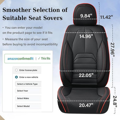 Coverado Car Seat Covers Front Seats, Automotive Seat Covers, Waterproof Nappa Leather Car Seat Cover, Car Seat Cushion, Black Redline Seat Covers Carseat Cover Universal Fit for Most Cars