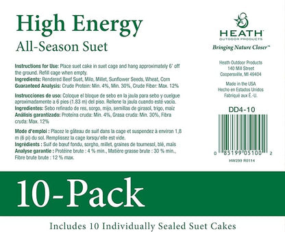 Heath Outdoor Products birds DD4-10 All Season High Energy Suet Cake, Case Of 10