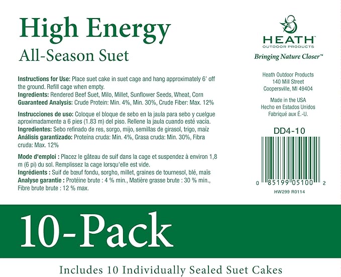 Heath Outdoor Products Birds DD4-10 All Season High Energy Suet Cake,(Pack of 20)