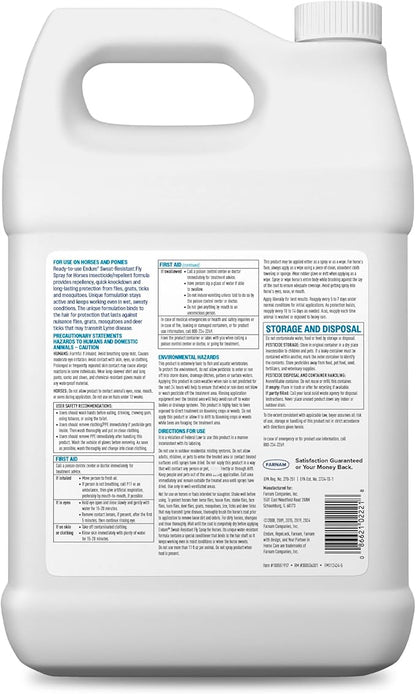 Farnam Endure Fly Spray for Horses - Long-Lasting Sweat-Resistant Fly Repellent, Repels Flies, Mosquitoes, Gnats and Ticks, Up to 14 Days Fly Control - 128 oz Refill