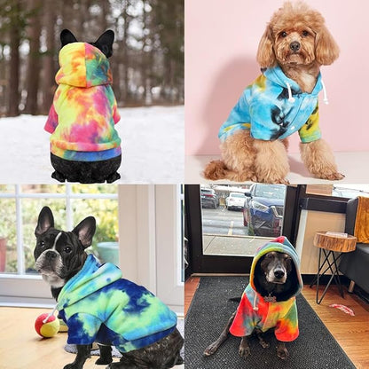 Mklhgty Tie Dye Dog Hoodie, Winter Coat for Small Dogs - Ultra-Soft Adjustable Warm Hood, Breathable Comfort Fabric for Daily Use